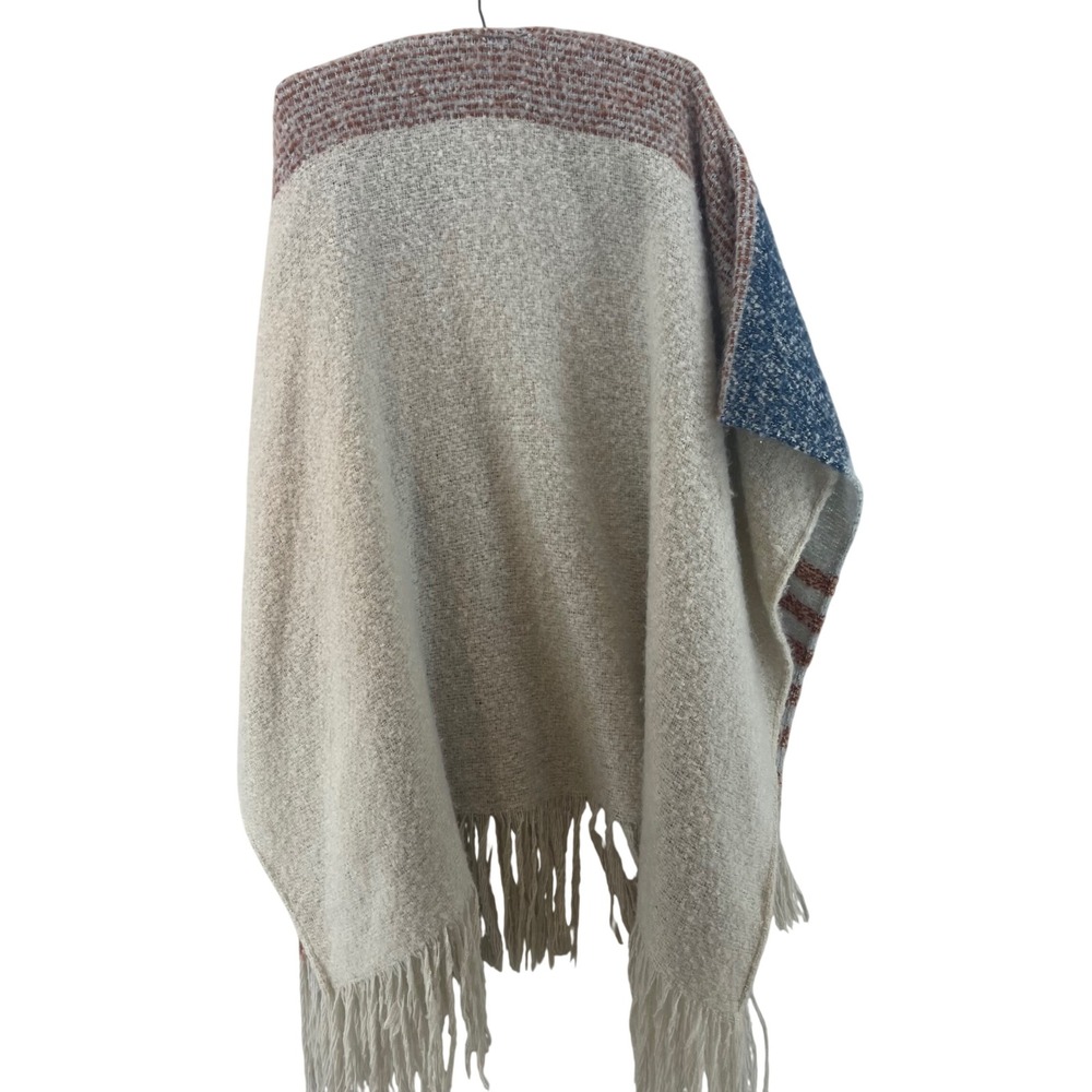 IDYLLWIND Striped Blanket Poncho Cape Fringe Open Front Boho Fuzzy Soft Warm - Picture 9 of 12